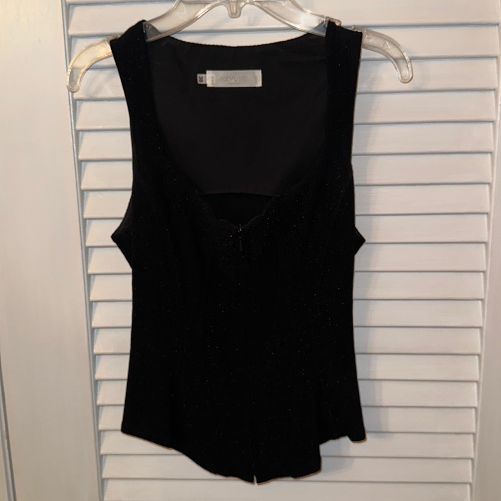 Black shimmer dress top.